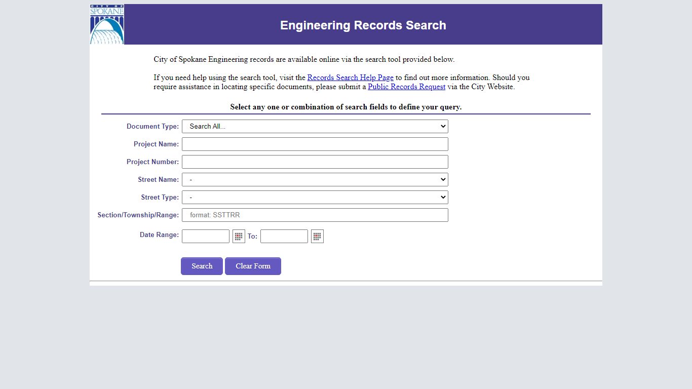 City of Spokane - Engineering Records Search